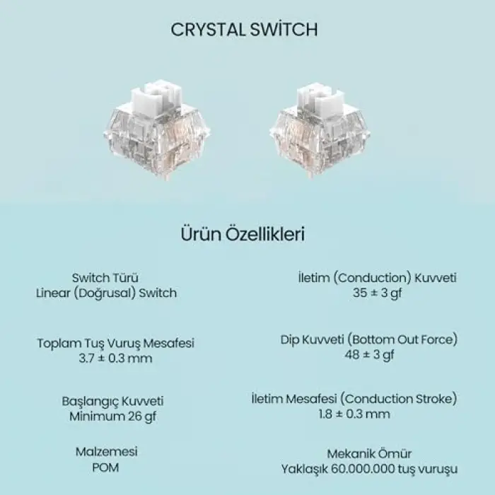 Leobog Crystal Lineer Mekanik Switch, 100 Adet