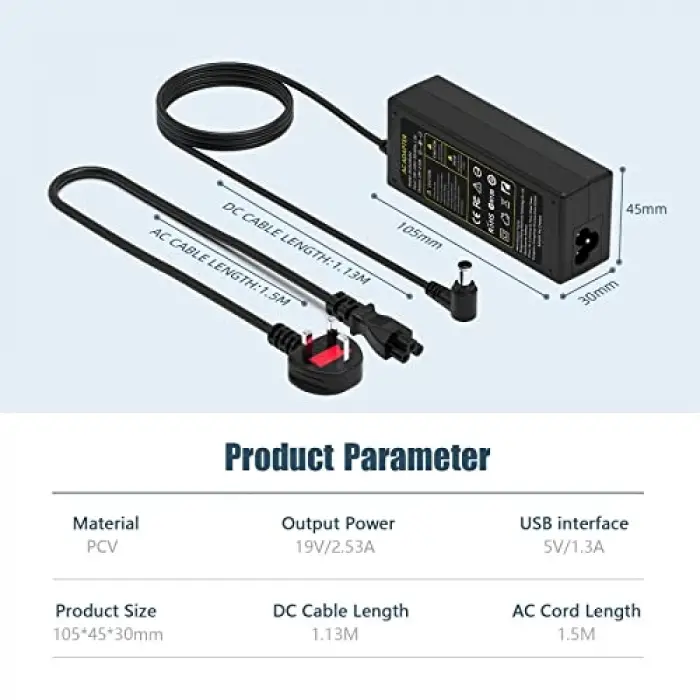 LG Electronics 19 için 19V 2.53A güç kaynağı adaptörü