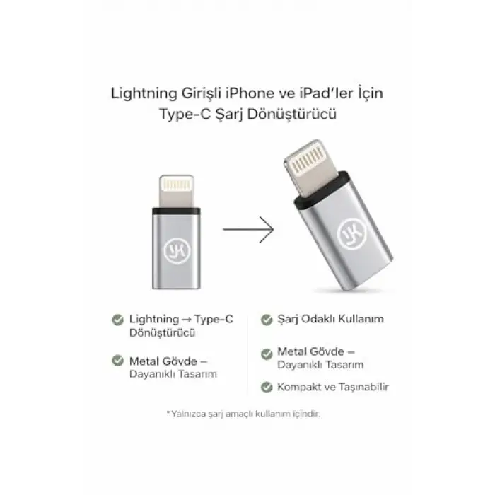 Lightningdan Type-Cye Dönüştürücü Adaptör, iPhone ve iPad Uyumlu, Gümüş Renk