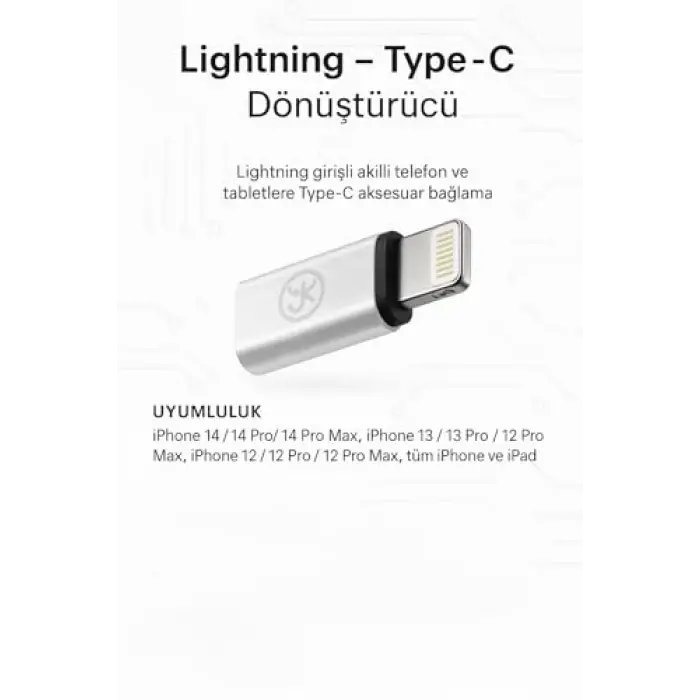 Lightningdan Type-Cye Dönüştürücü Adaptör, iPhone ve iPad Uyumlu, Gümüş Renk