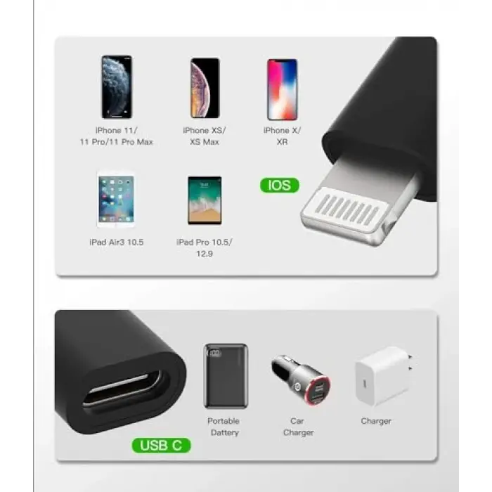 Lightning - USB Type C Dönüştürücü Adaptör, x 2 Adet, iPhone ve iPad Uyumlu, iPhone 14e Kadar Uyumlu