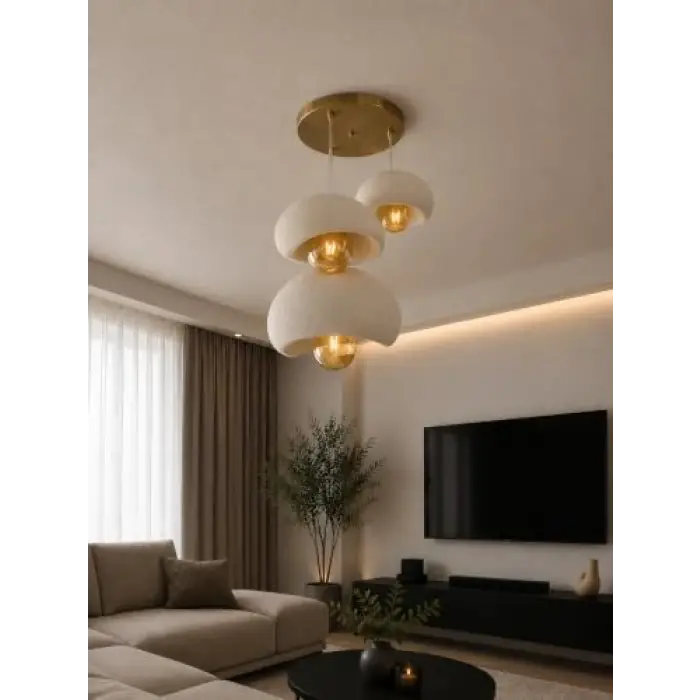 Limon 3D Desing 3 Lü Sarkıt Antrasit Avize Rustik 20-30-40 E27 Modern Avize Bohem Beton Görünüm (AMPUL HEDİYEDİR.!) YVR-B-40-102