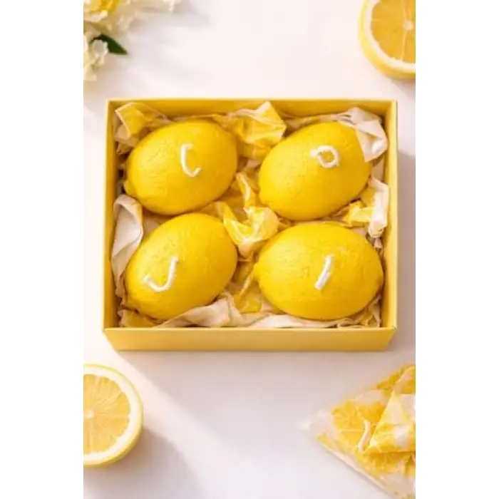 Limon temalı mum seti, 4lü, hediye kutusunda