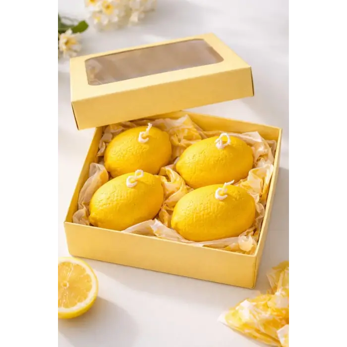 Limon temalı mum seti, 4lü, hediye kutusunda