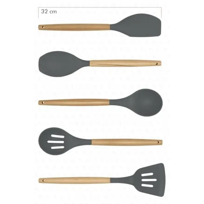 Lingo Bambu Saplı 5 Parça Pişirmet Seti Gri