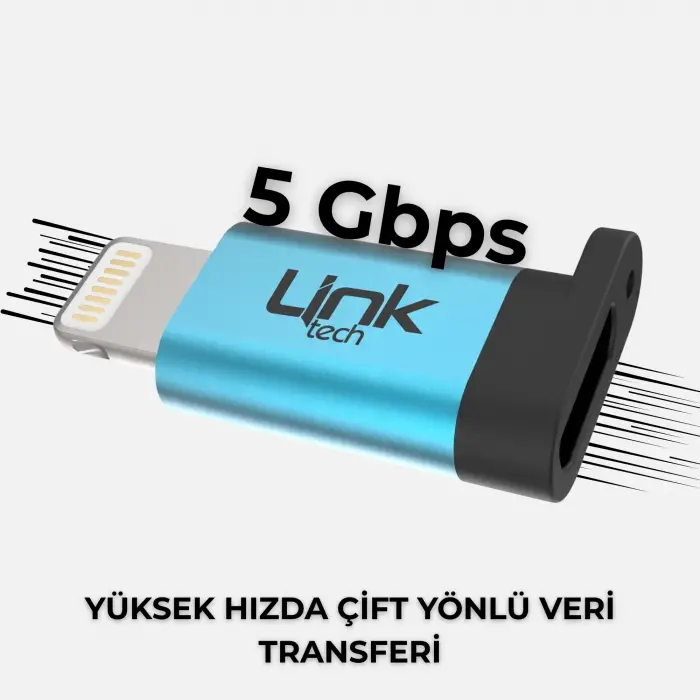 Linktech Micro USB to Lightning Dönüştürücü Adaptör, 5 Gbps Veri Aktarım Hızı, 2.4A Hızlı Şarj Desteği, Kompakt Metal Alaşım Şık Tasarım, iOS Cihazlar ile Uyumlu (Mavi)