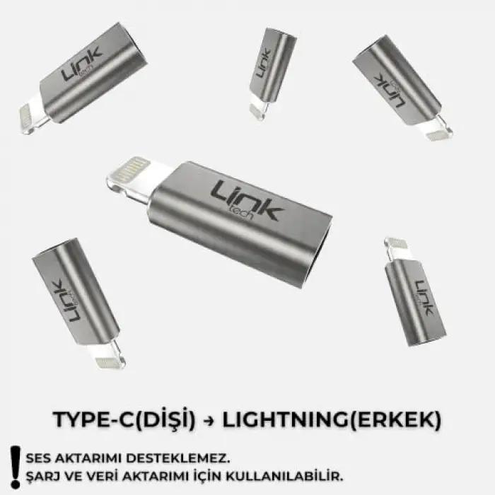 LinkTech Type-C to Lightning Dönüştürücü Adaptör, USB 3.1 Hızlı Şarj (3A) ve 5 Gbps Veri Aktarımı, iPhone ve iPad Uyumlu Kompakt Şarj Çevirici (Gri)