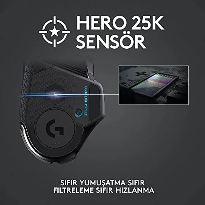Logitech G G502 LIGHTSPEED Kablosuz Oyuncu Mouse, HERO Sensör, 25.600 DPI, 400 IPS İzleme Hızı, 1 ms Bildirim Hızı, 114 gr Ağırlık, Siyah
