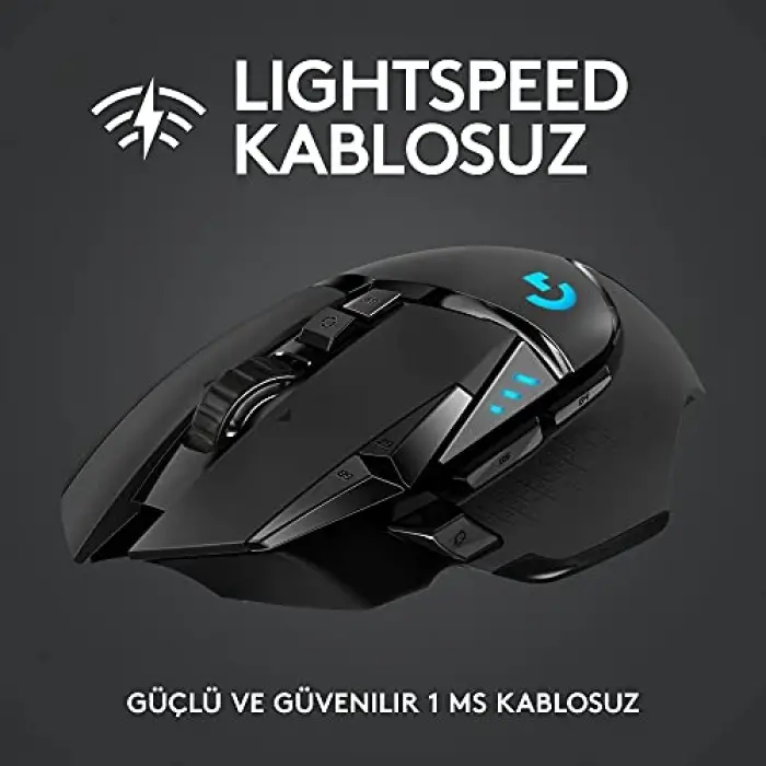 Logitech G G502 LIGHTSPEED Kablosuz Oyuncu Mouse, HERO Sensör, 25.600 DPI, 400 IPS İzleme Hızı, 1 ms Bildirim Hızı, 114 gr Ağırlık, Siyah