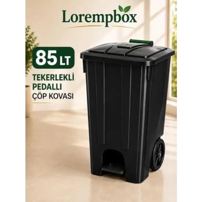 Lorempbox 85 L Tekerlekli Pedallı Çöp Kovası Siyah