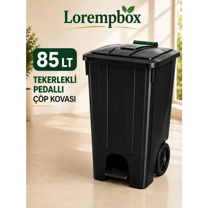 Lorempbox 85 L Tekerlekli Pedallı Çöp Kovası Siyah