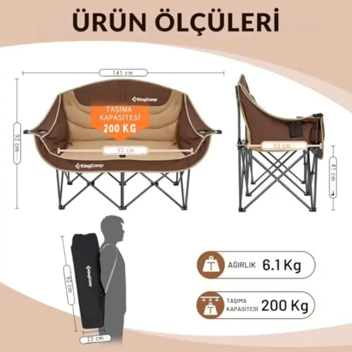 Loveseat Double Çift Kişilik Katlanır Kamp Sandalyesi, Coffee