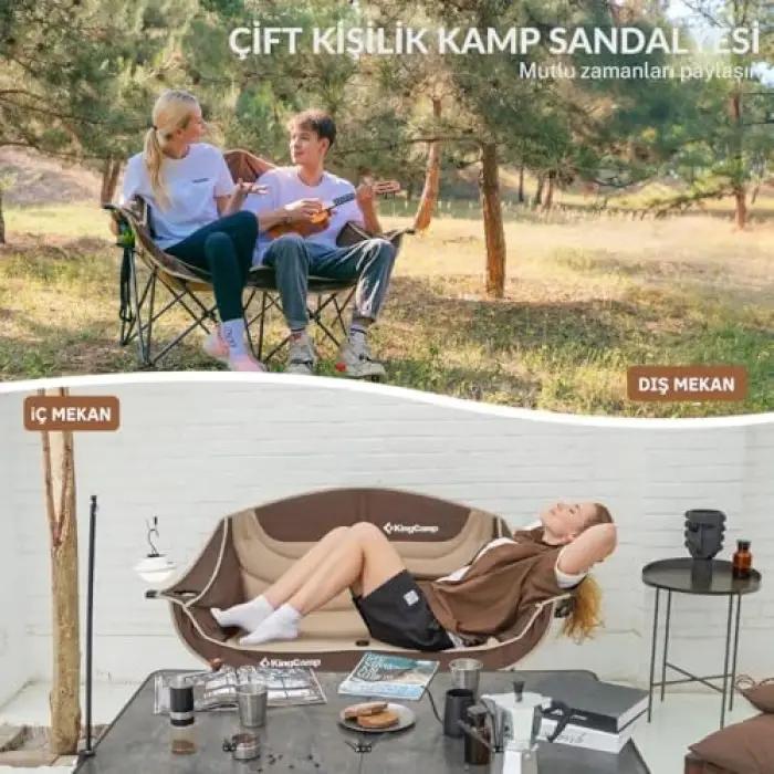 Loveseat Double Çift Kişilik Katlanır Kamp Sandalyesi, Coffee