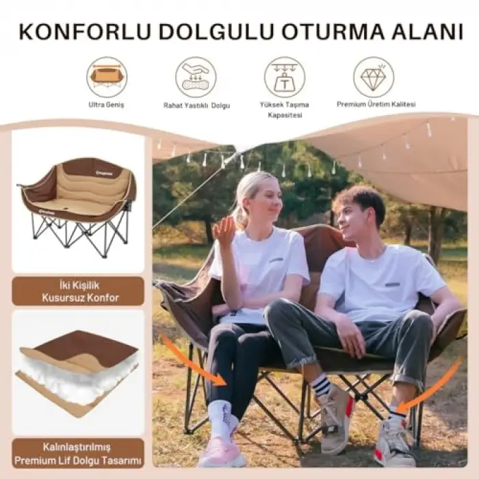 Loveseat Double Çift Kişilik Katlanır Kamp Sandalyesi, Coffee