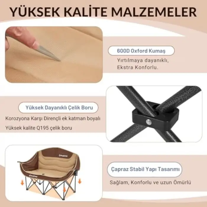 Loveseat Double Çift Kişilik Katlanır Kamp Sandalyesi, Coffee