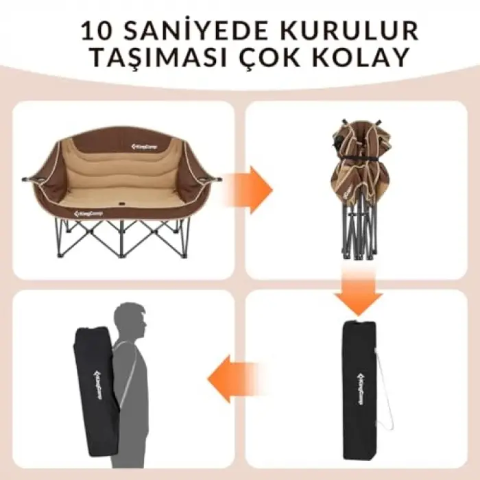 Loveseat Double Çift Kişilik Katlanır Kamp Sandalyesi, Coffee