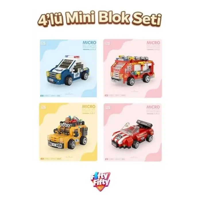 Loz Micro Block 4lü Araç Seti 4 Farklı Model Dekoratif Oyuncak Yapım Seti Yapı Blok Seti