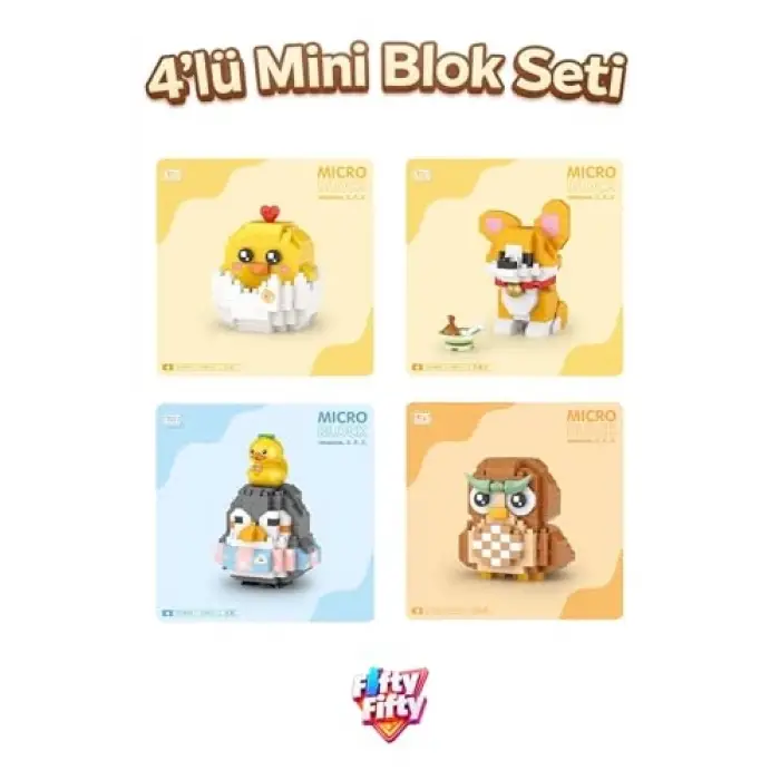 Loz Micro Block 4lü Sevimli Hayvan Seti 4 Farklı Model Dekoratif Oyuncak Yapım Seti Yapı Blok Seti