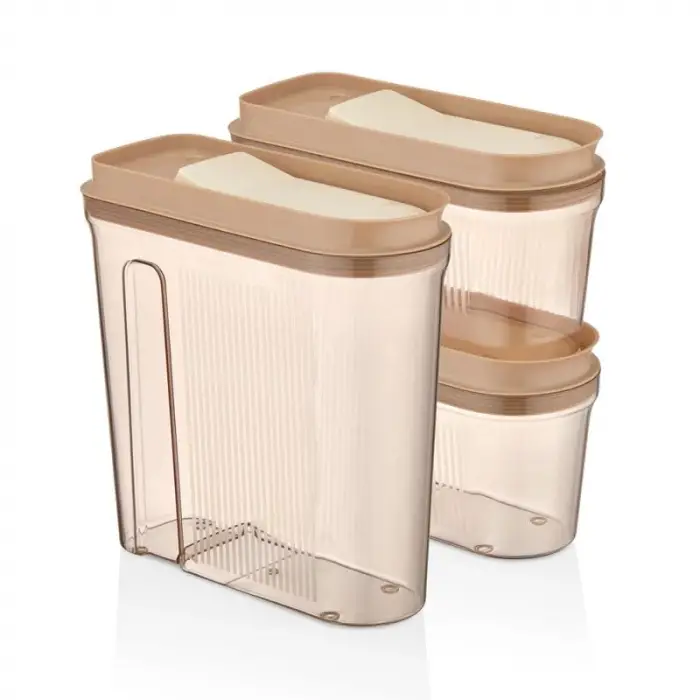 Luks Erzak Saklama Kabı, Şeffaf Bakır 3 Lü Set (4 Lt+2 Lt+2 Lt)