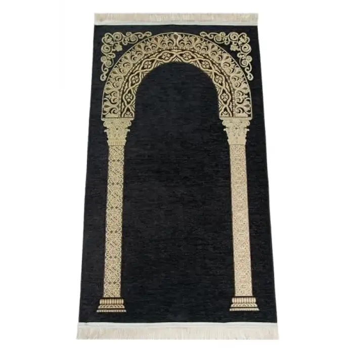 Lüks Mihrap Desenli Şönil Dokuma Seccade Siyah