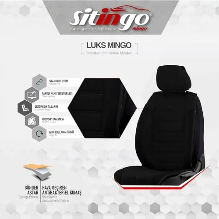 Lüks Mingo 4lü Oto Koltuk Minderi (Siyah)