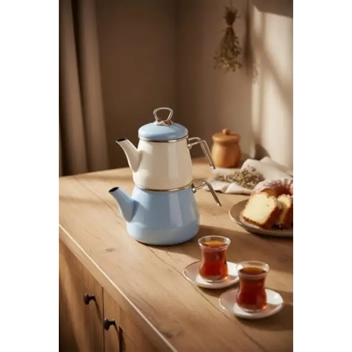 Lumino Emaye Çaydanlık Takımı Mavi