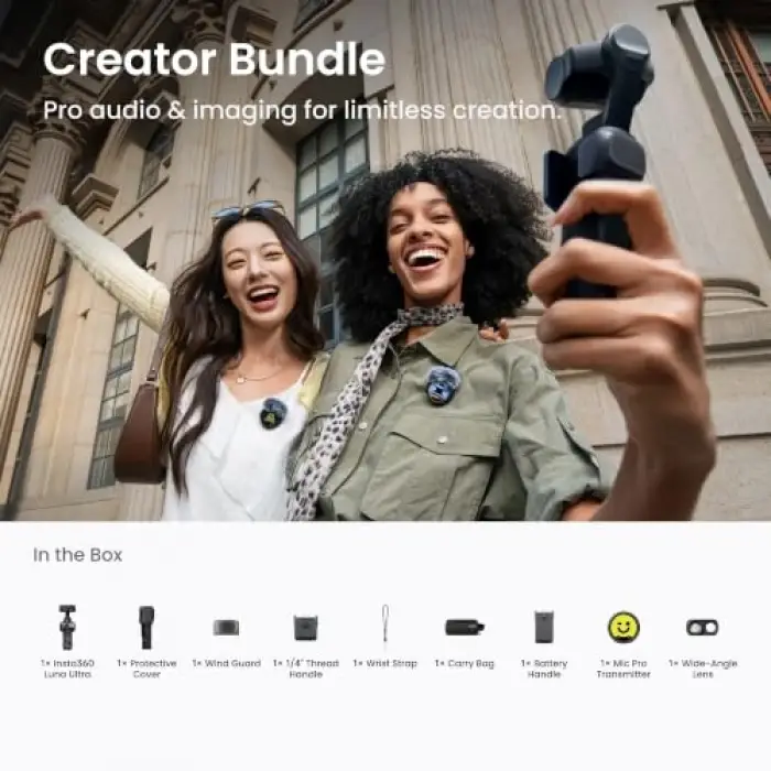 Luna Ultra Creator Bundle modüler kamera; 2,5 cm (1 inç) sensör, video I-Log 10bit, 37 MP fotoğraf, ham ile, 6 eksenli sabitleme, Wi-Fi 6, HiFi ses