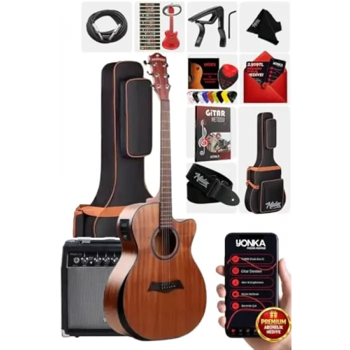 M450-EQ-Amp masif ağaç amfili elektro akustik gitar seti, üst segment
