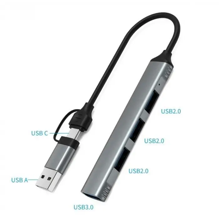 mAcbook Uyumlu Type-C & USB Çiftli 4port USB 3.0 Splitter 5 Gbps Çevirici Hub Adaptör
