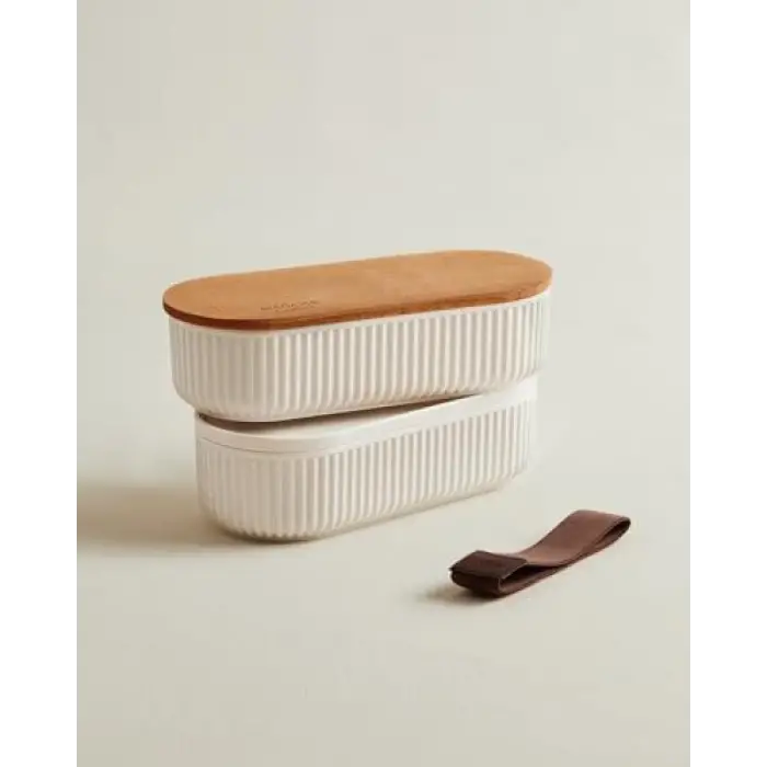 Magou 2li Ahşap Kapaklı Lunch Box - Soft Ekru - 500x2 ml
