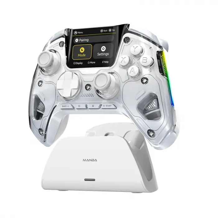 ManbaOne Interactive Screen Wireless Gaming Controller for PC/Switch/Switch 2/iOS/Android,Hall Effect Stick & Trigger,RGB Lighting,Remappable Buttons,1800mAh with Charging Dock (White) | PC/Switch1...