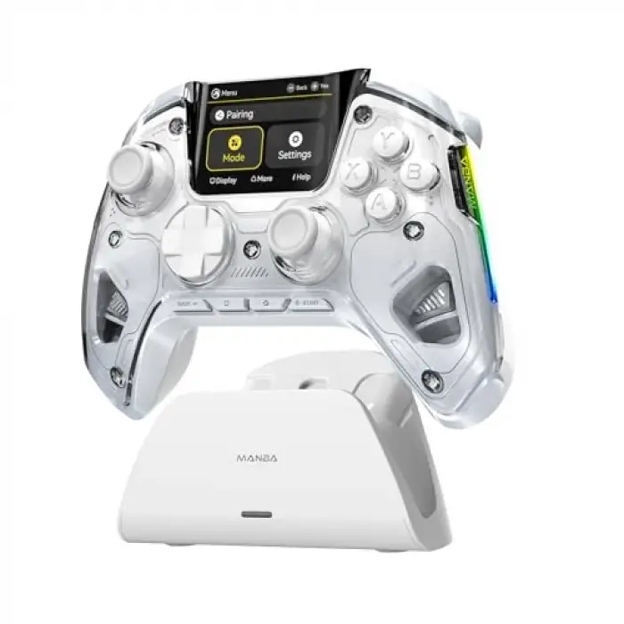 ManbaOne Interactive Screen Wireless Gaming Controller for PC/Switch/Switch 2/iOS/Android,Hall Effect Stick & Trigger,RGB Lighting,Remappable Buttons,1800mAh with Charging Dock (White) | PC/Switch1...