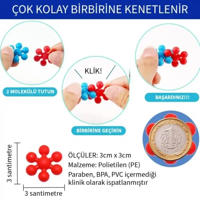 Master Molecules Eğitici Yaratıcı Molekül Stem Eğitimi Uyumlu 5 Renk Eğitici Oyuncak Molekül (120li)