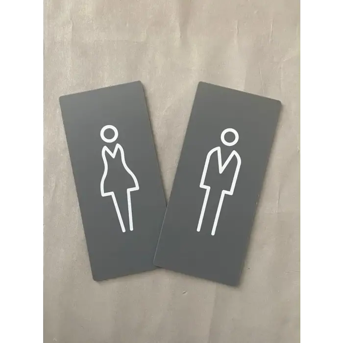 Mat Antrasit Lux Kadın Erkek Wc Yönlendirme Levhası Kapı Isimliği