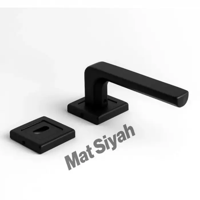 Mat Siyah Kare Rozetli Oda Kapı Kolu Seti
