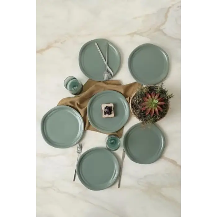 Mat Yeşil Bloom Pasta Tabağı 24 Cm 6 Adet 322