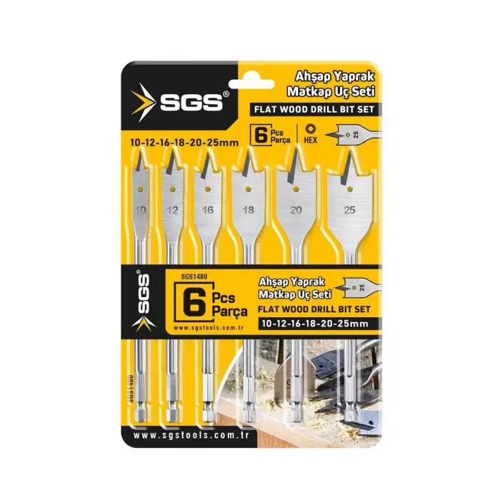 Matkap Ucu, 6 Parça Yaprak Ahşap SGS1480