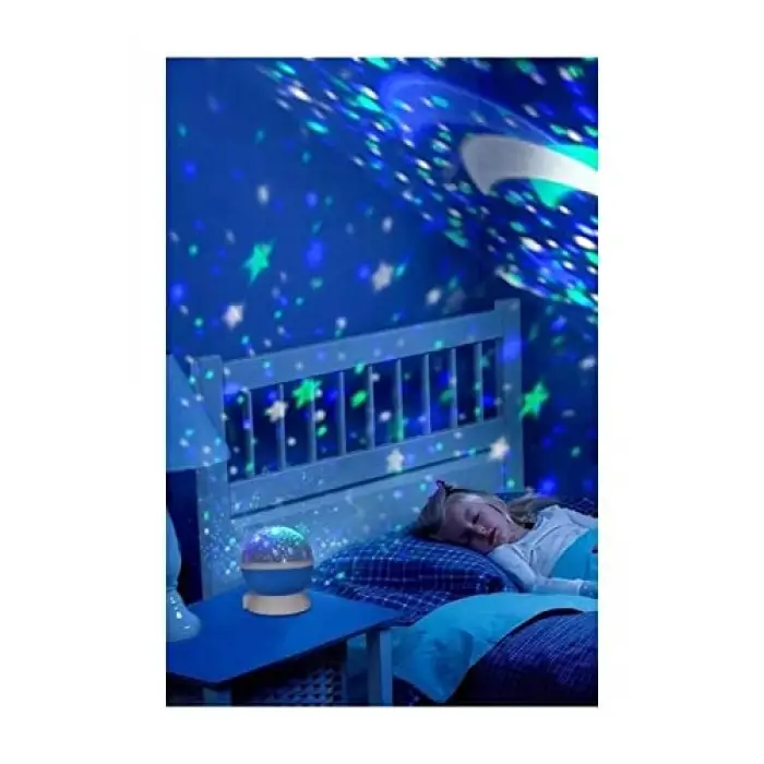 Mavi Dönen Projeksiyon Gece Lambası Star Master Ay Yıldız LED