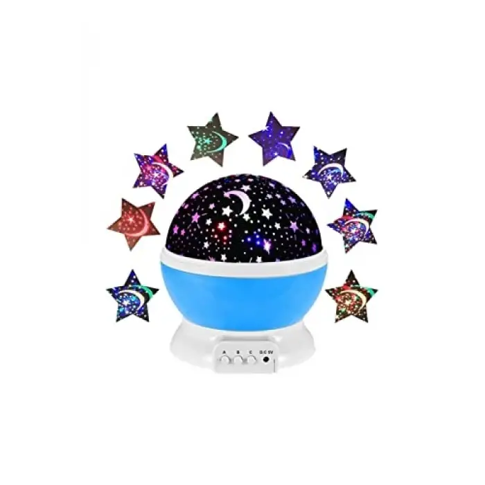 Mavi Dönen Projeksiyon Gece Lambası Star Master Ay Yıldız LED