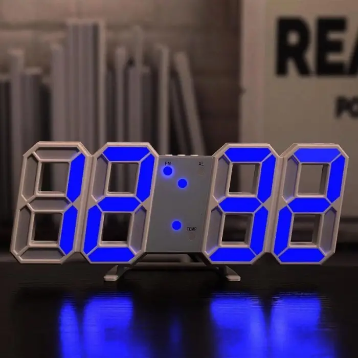 Mavi LED Dijital Dekoratif Masa veya Duvar Saati