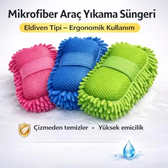 Mavi Mikrofiber Araç Yıkama Süngeri Eldiven Tipi