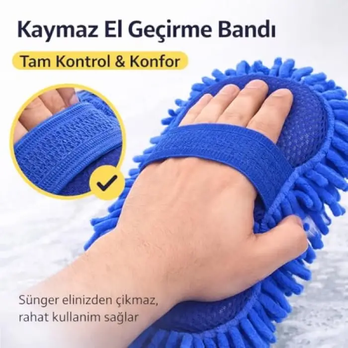 Mavi Mikrofiber Araç Yıkama Süngeri Eldiven Tipi