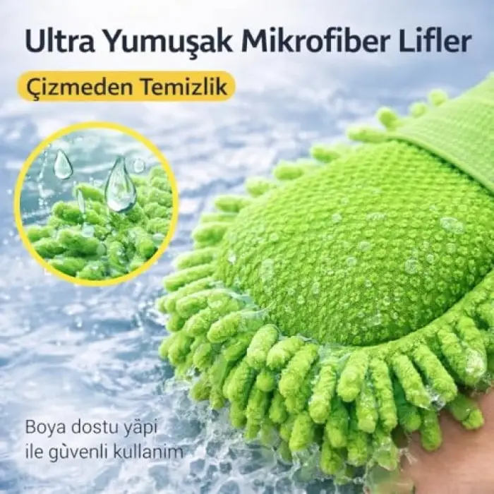 Mavi Mikrofiber Araç Yıkama Süngeri Eldiven Tipi