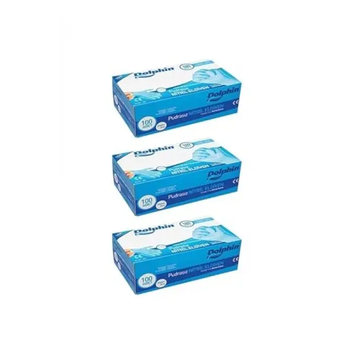 Mavi Nitril Eldiven Pudrasız (M) 100lü Paket 3 Adet