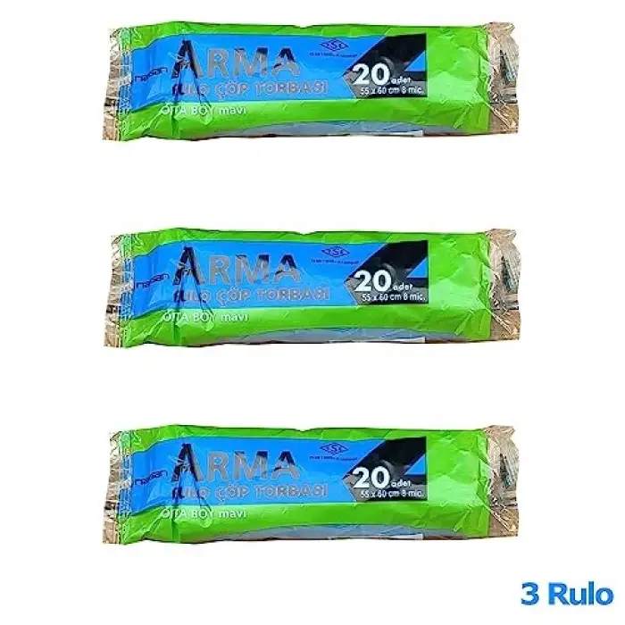 Mavi Orta Boy 55 x 60 Cm - 30 L Çöp Torbası Poşeti - 20 Adetlik 3 Rulo