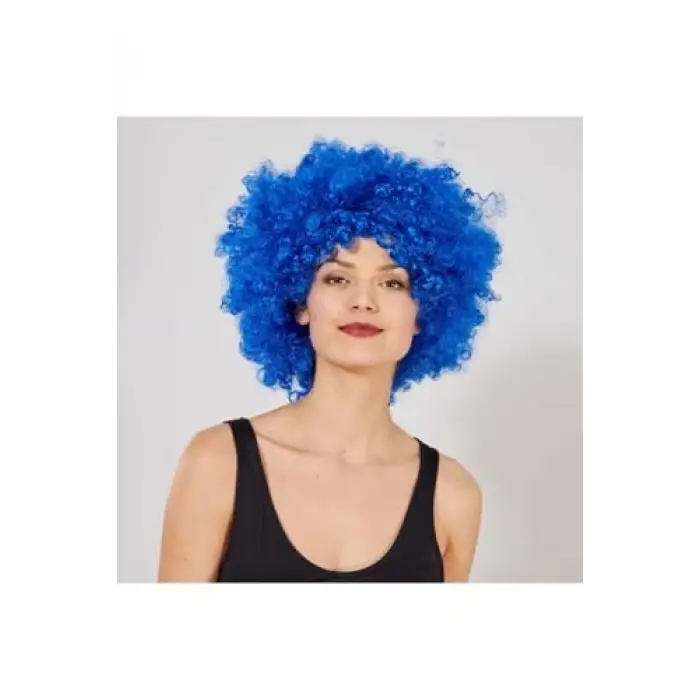 Mavi Renk Kıvırcık Afro Bonus Peruk