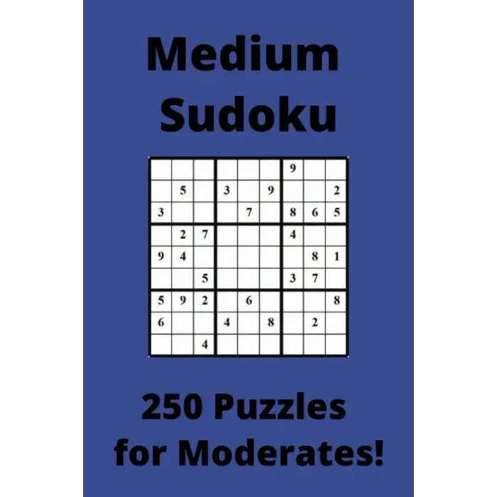 Medium Blue Sudoku Book, 9x9 Puzzles, 250 Pages, 6x9