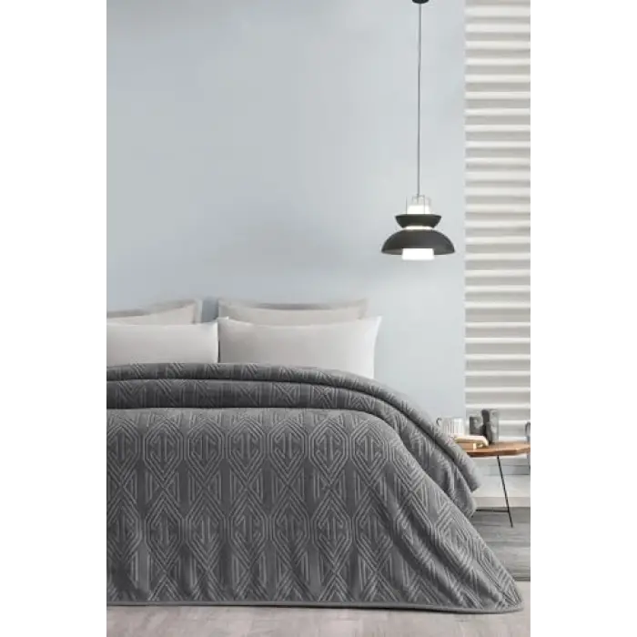 Melan Çift Kişilik Emboss Battaniye - Gri, 200 x 220
