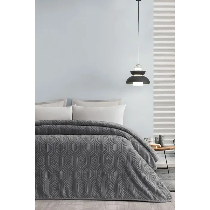 Melan Çift Kişilik Emboss Battaniye - Gri, 200 x 220