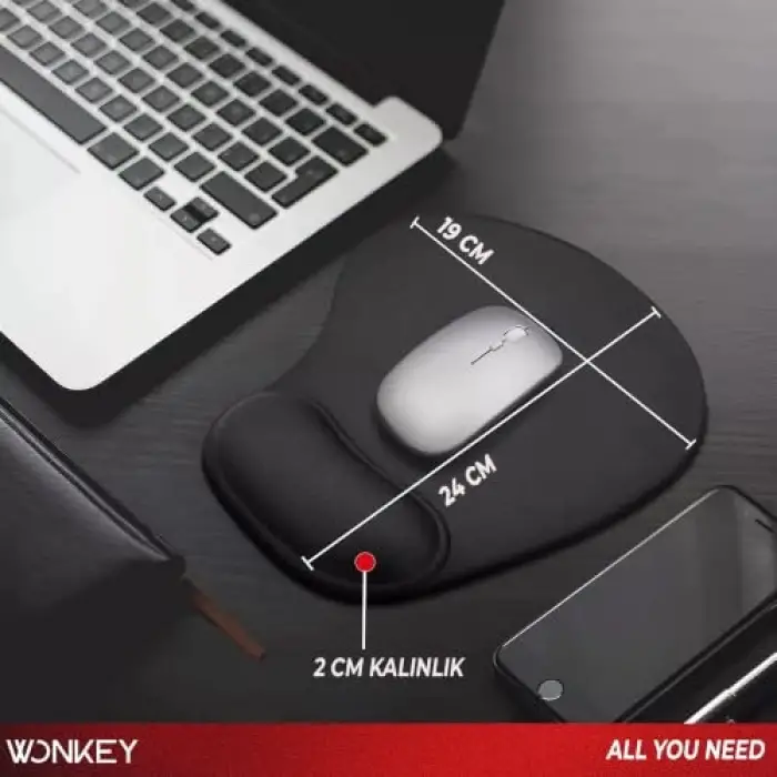 Memory Foam Bilek Destekli Mouse Pad, Kaymaz Tabanlı